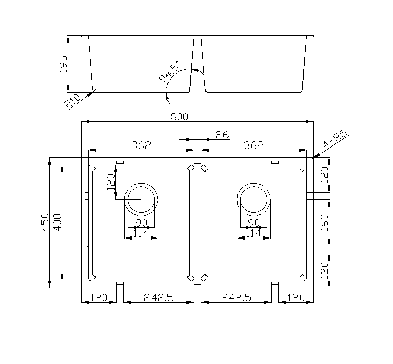 HMSDB8045-GOLD Nano coating Golden Rectangular Double Bowl Overmount or Undermount Kitchen Sink