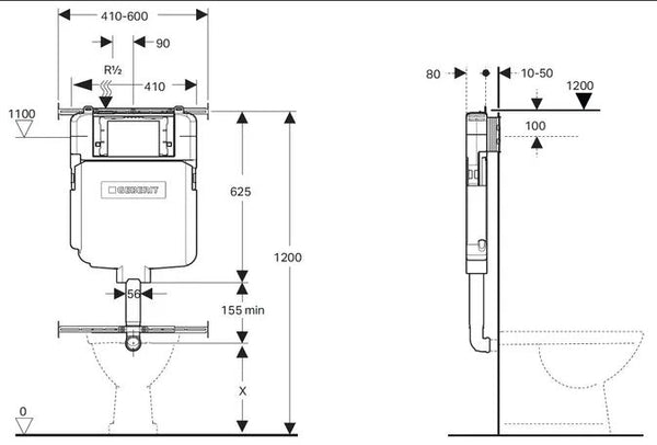 Sigma 8 GEBERIT Concealed InWall Mount Cistern, Toilet Fittings