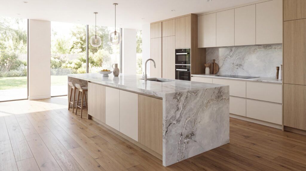 TY6001L Austral Dream - Luxury Range Pearl misty white n grey tones Xero Silica Engineered Stone