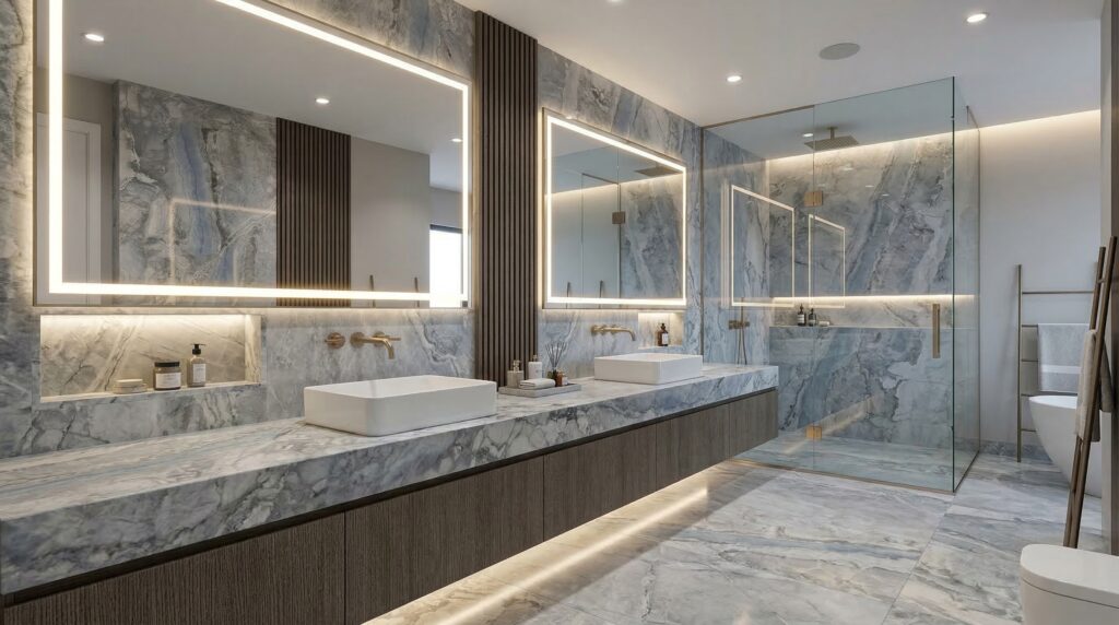 TY6004L ZERO SILICA White with blue/grey veins Rectangular Engineered Stone