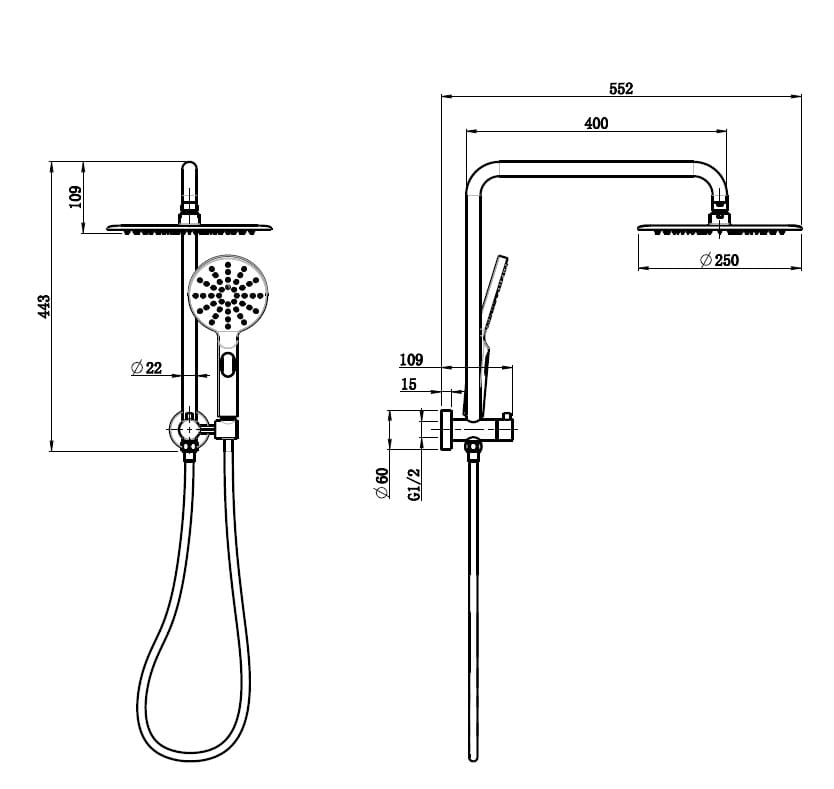 BGM356 Gun Metal Gun Metal Round Shower