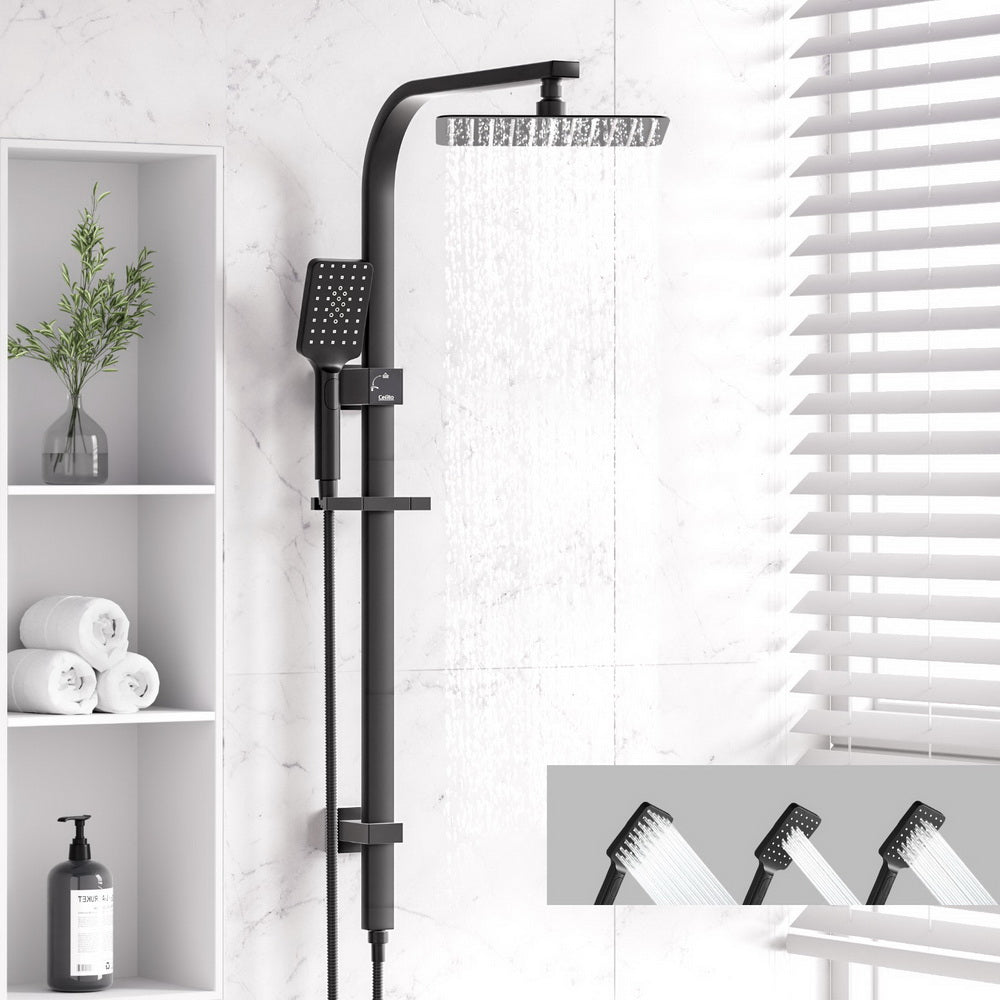 SHOWER-B2-SQ-10-BK Matte Black Black Square Wall Mount Shower Head Set