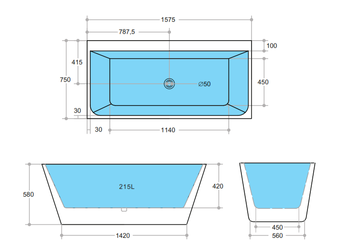 ABT1575 Avis Gloss White Back to Wall Bathtub