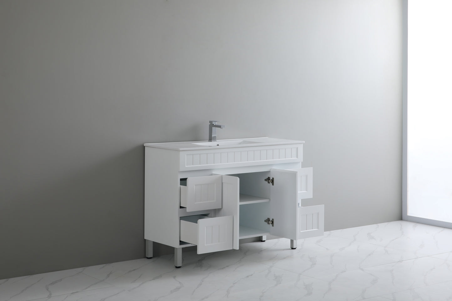 AC124L-MW Acacia Matte White Rectangular Free Standing Vanity