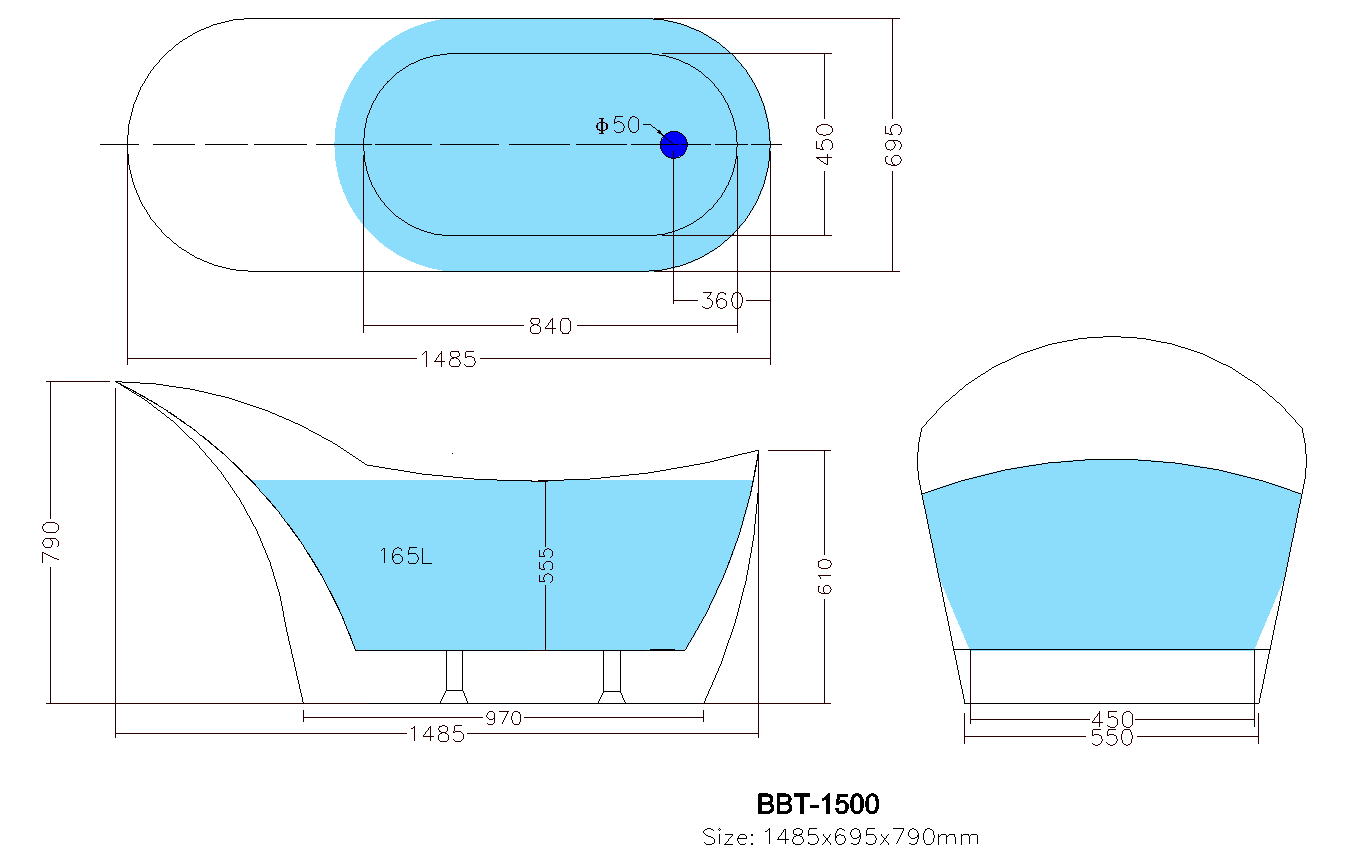 BBT1500-NF Bevel Gloss White Free Standing Bathtub