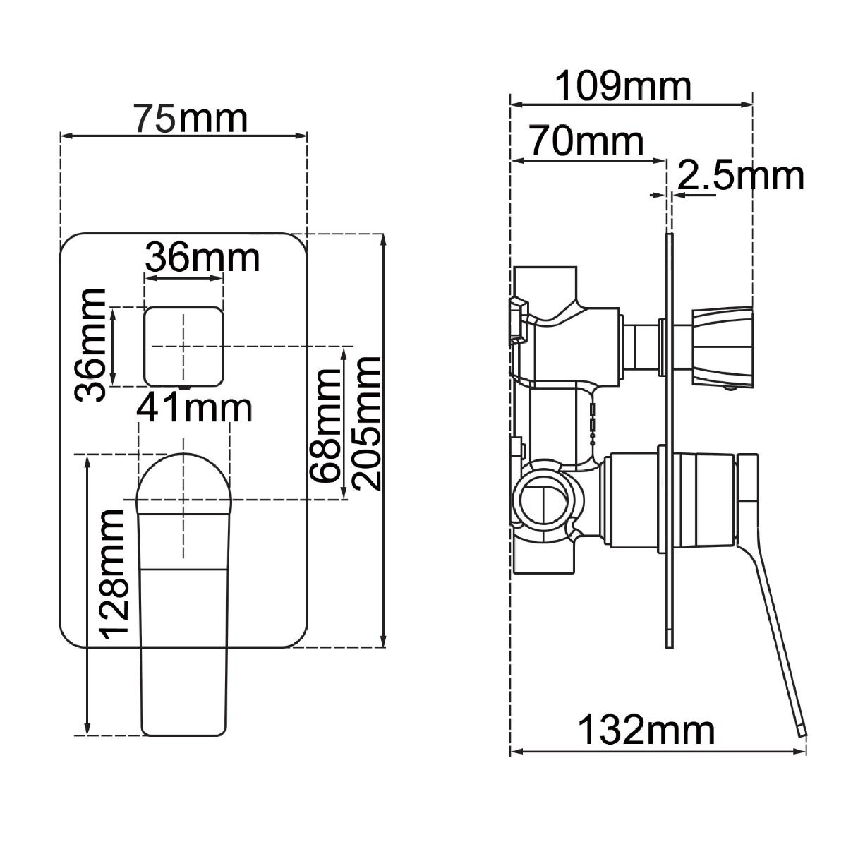 BU0155-2.ST RUSHY Brushed Nickel Nickel Square Wall Mounted Mixer