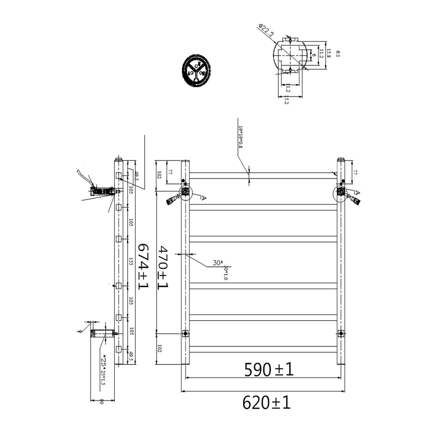 BU06.S.HTR BU Brushed Nickel Square Wall Mounted Towel Rack