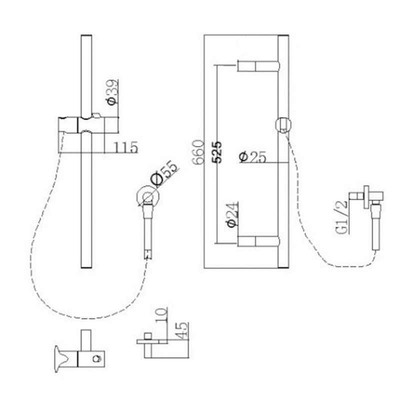 BUYG2147-1.SH Brushed Yellow Gold Round Wall Mounted Shower Rail