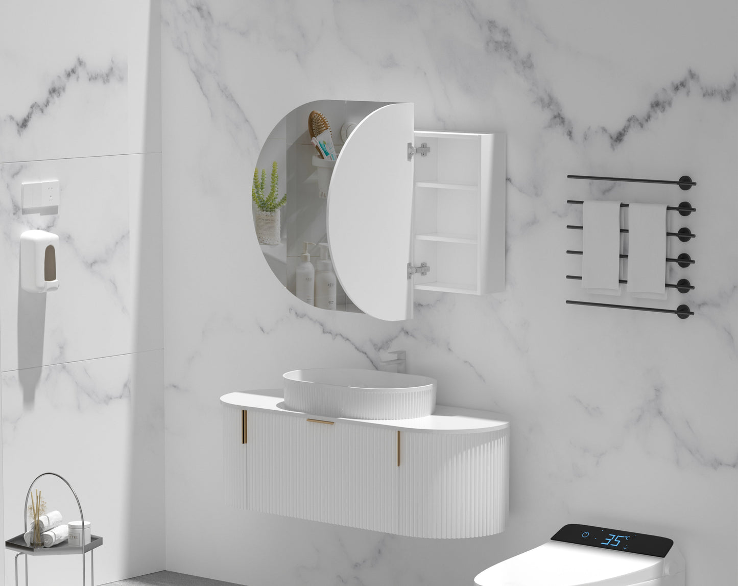 C-12075CSMW Mystic Matte White Oval Wall Mounted Shaving Cabinet