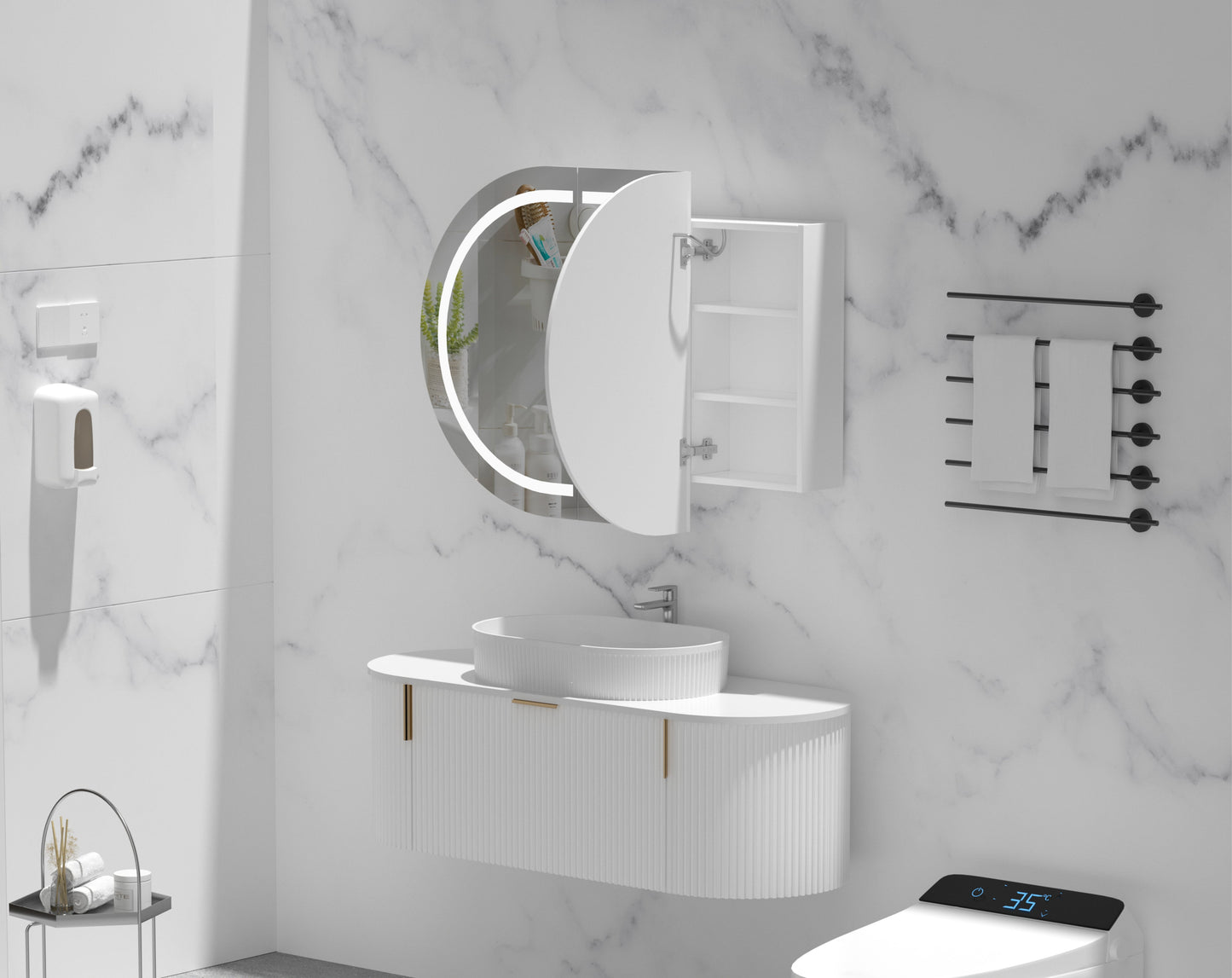 C-12075CSMWL Mystic Matte White Oval Wall Mounted Shaving Cabinet