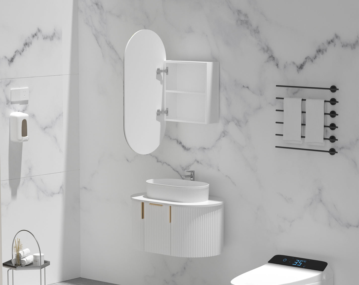 C-4590OSMW Noble Matte White Oval Wall Mounted Shaving Cabinet