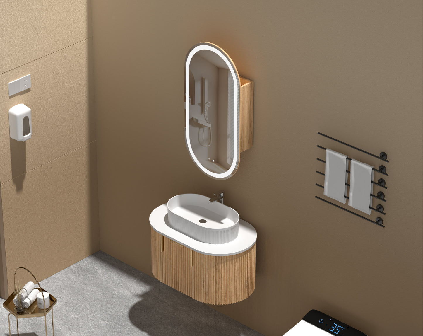 C-4590OSWAL Noble Melamine Walnut Oval Wall Mounted Shaving Cabinet