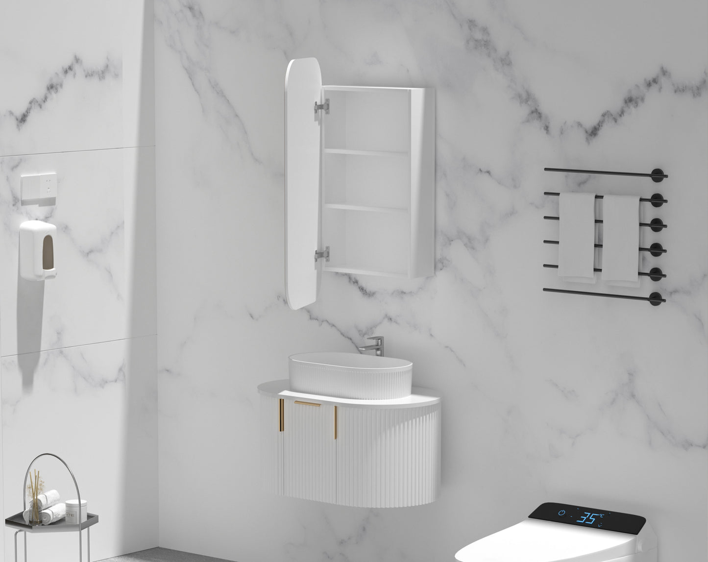 C-4590RSMW EARLS Matte White Melamine White Squircle Wall Mounted Shaving Cabinet