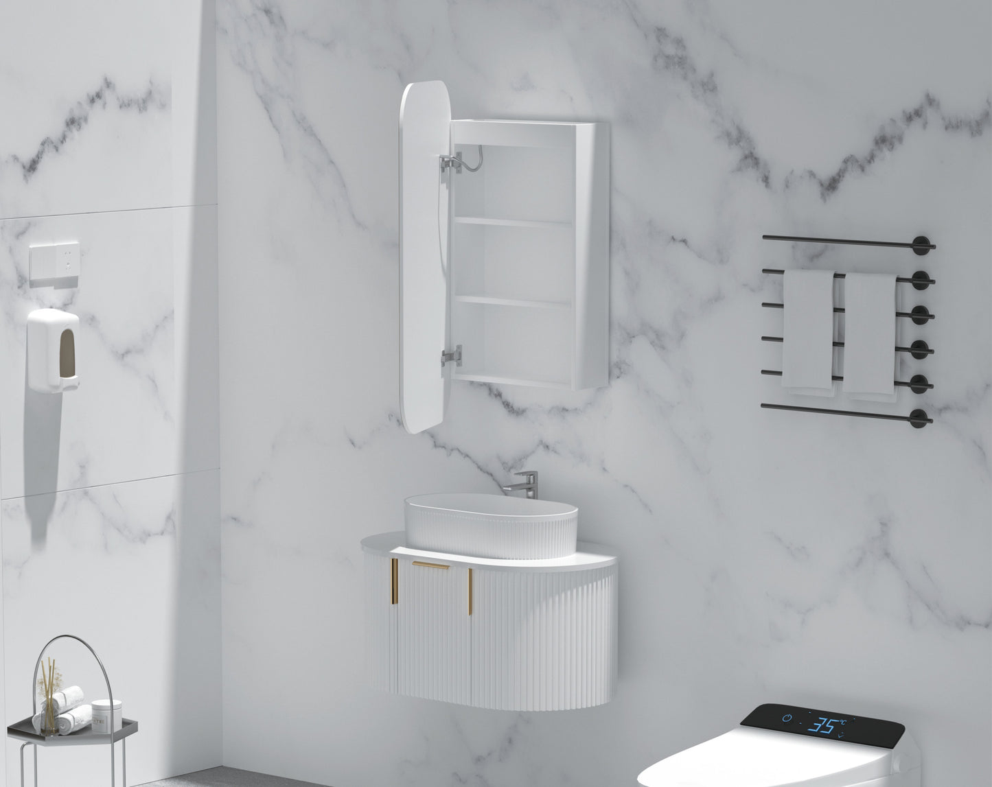 C-4590RSMWL EARLS Matte White Squircle Wall Mounted Shaving Cabinet