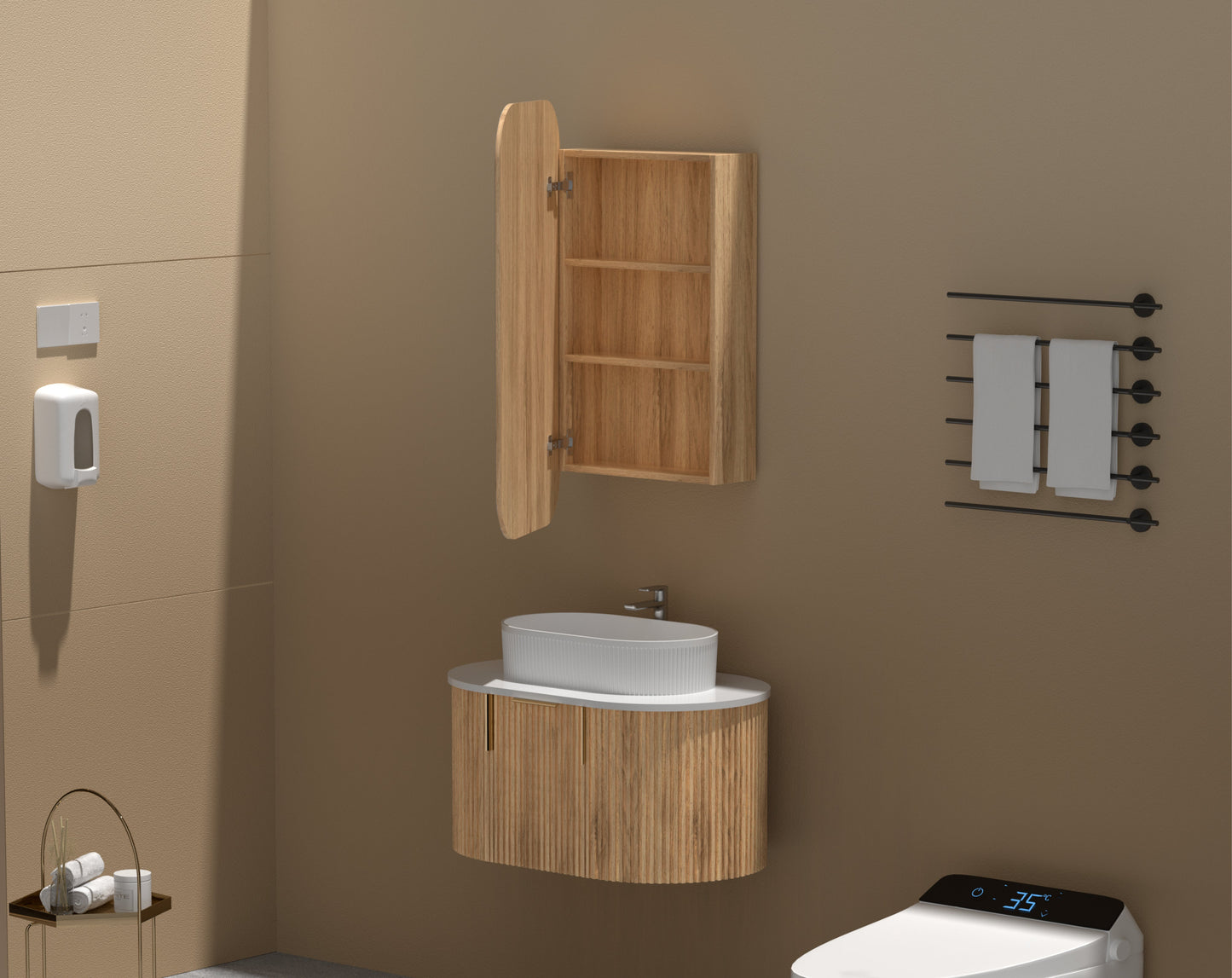 C-4590RSWA EARLS Original Walnut Melamine Walnut Squircle Wall Mounted Shaving Cabinet