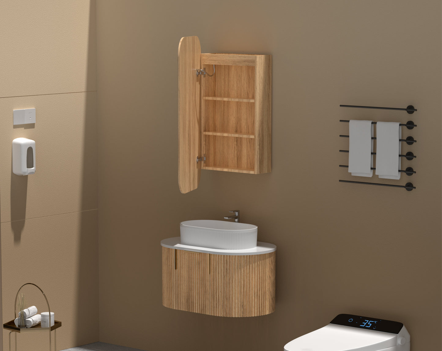 C-4590RSWAL EARLS Original Walnut Melamine Walnut Squircle Wall Mounted Shaving Cabinet