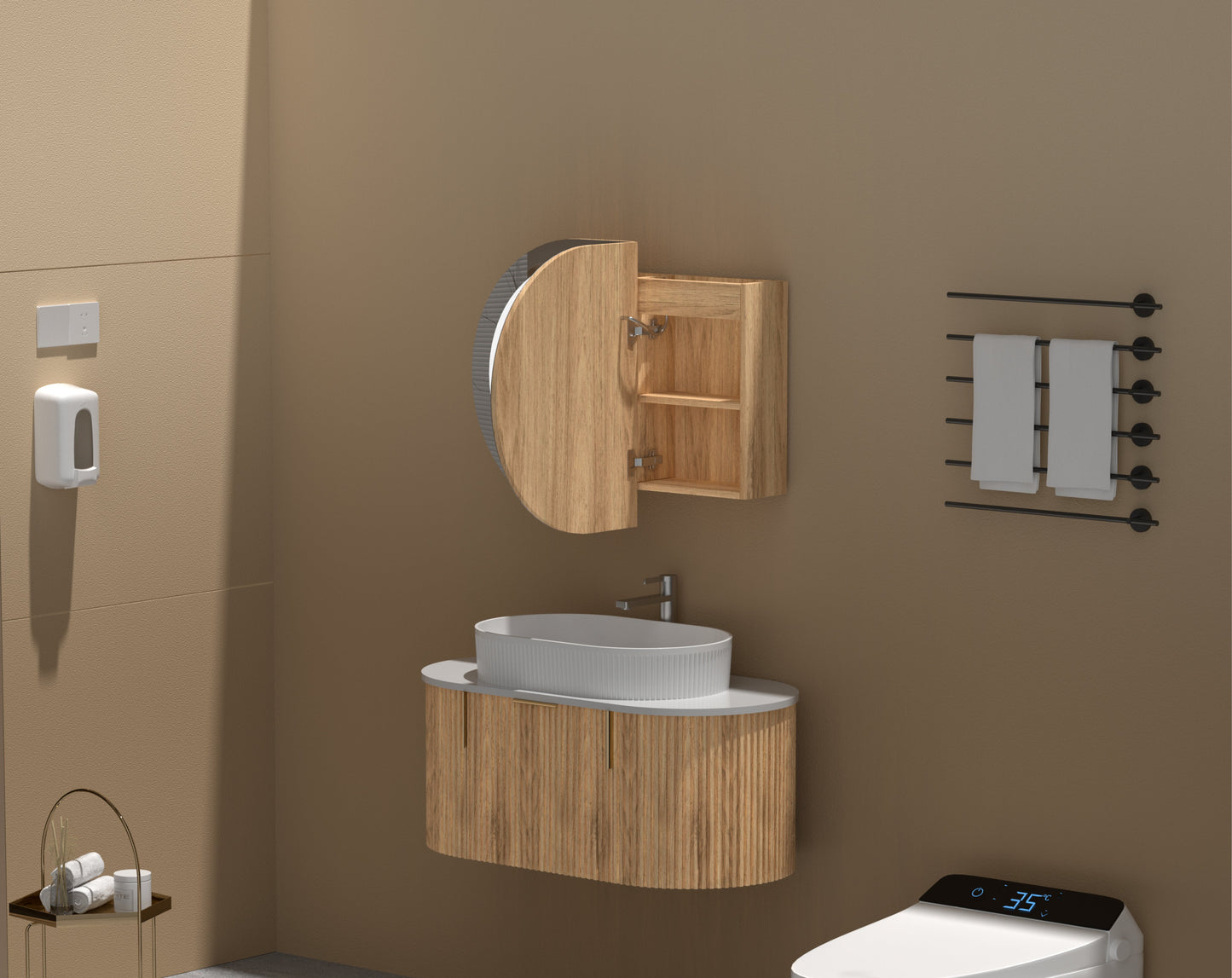 C-9060CSWAL Mystic Original Walnut Melamine Walnut Oval Wall Mounted Shaving Cabinet