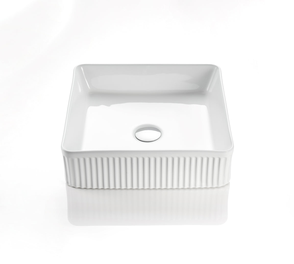 CA415SQ-GW Fluted Square Art Basin Gloss White Square Above Counter Basin