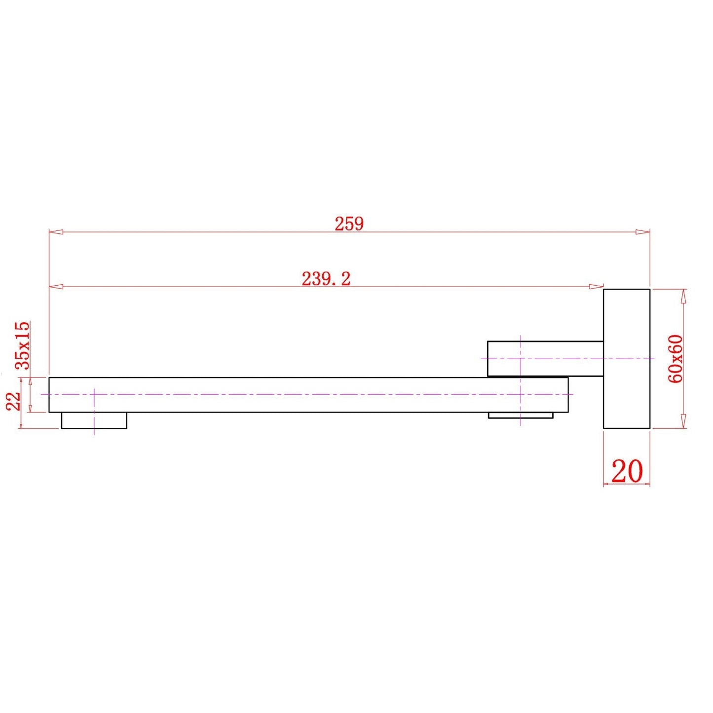 CH0003.BS Chrome, Polished Chrome Square Wall Mounted Spout