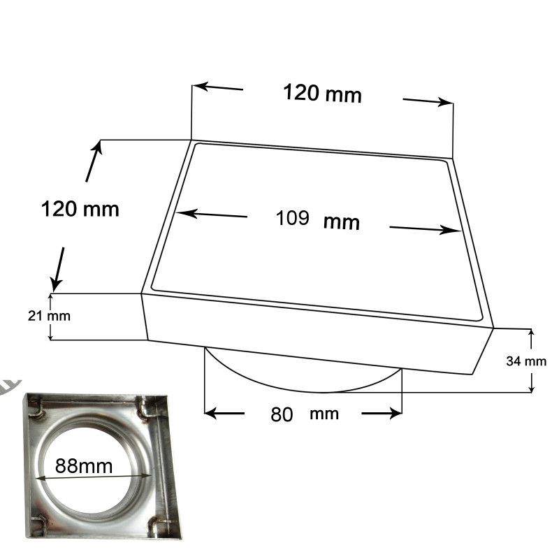 CH003.FD Chrome, Polished Chrome Square Floor-mounted Floor Waste