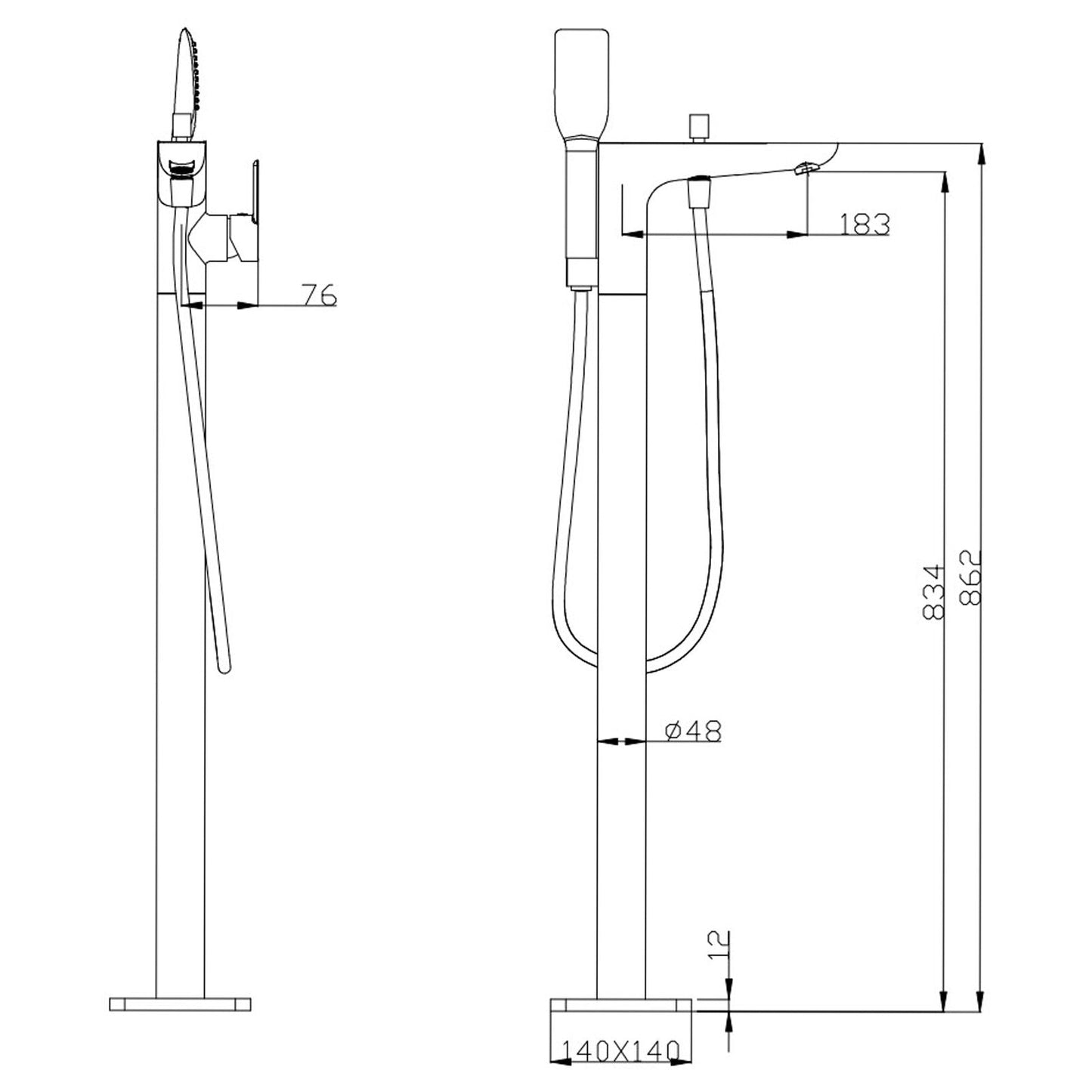 CH0124.BS Chrome, Polished Chrome Free Standing Mixer