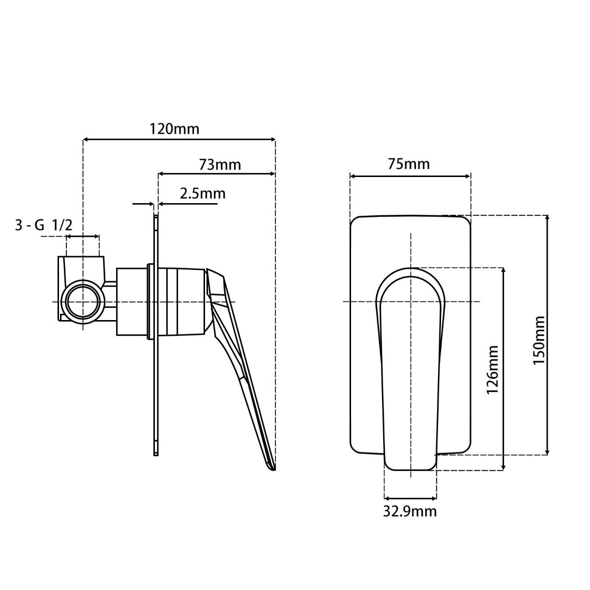 CH0164.ST AU Chrome, Polished Chrome Square Wall Mounted Wall Mixer