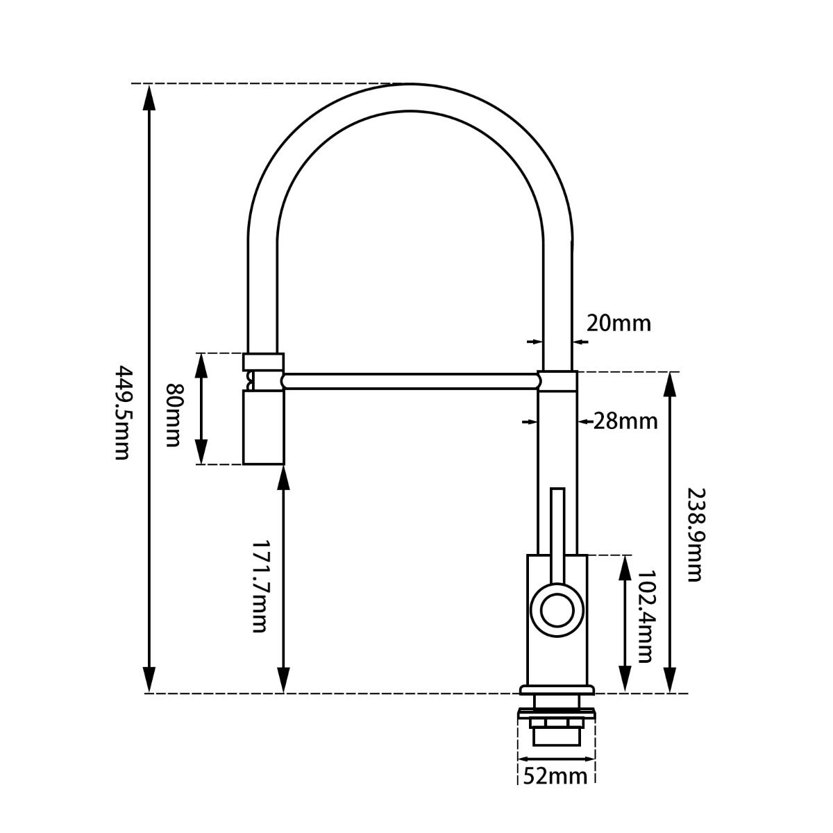 CH1034.KM Chrome, Polished Chrome Round Above Counter Tap