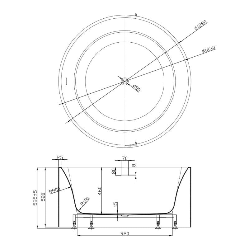 CO1280MW-OF Como Matte White Round Free Standing Bathtub