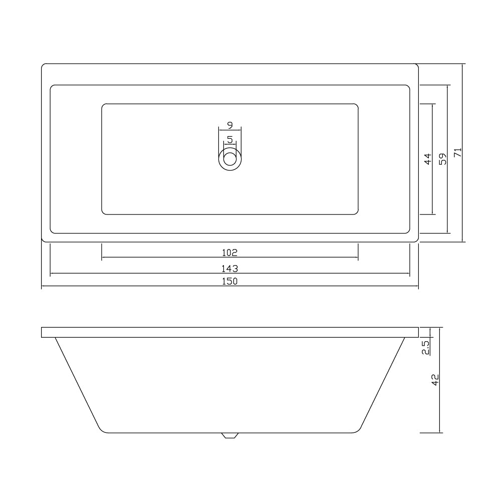 DIB7101-1500 Dunton Gloss White Rectangular Drop-in Bathtub