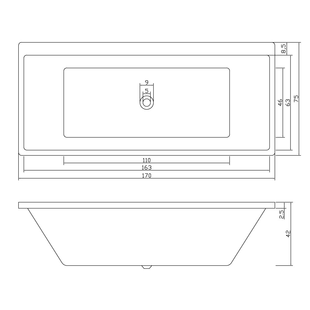 DIB7101-1700 Gloss White Rectangular Drop-in Bathtub