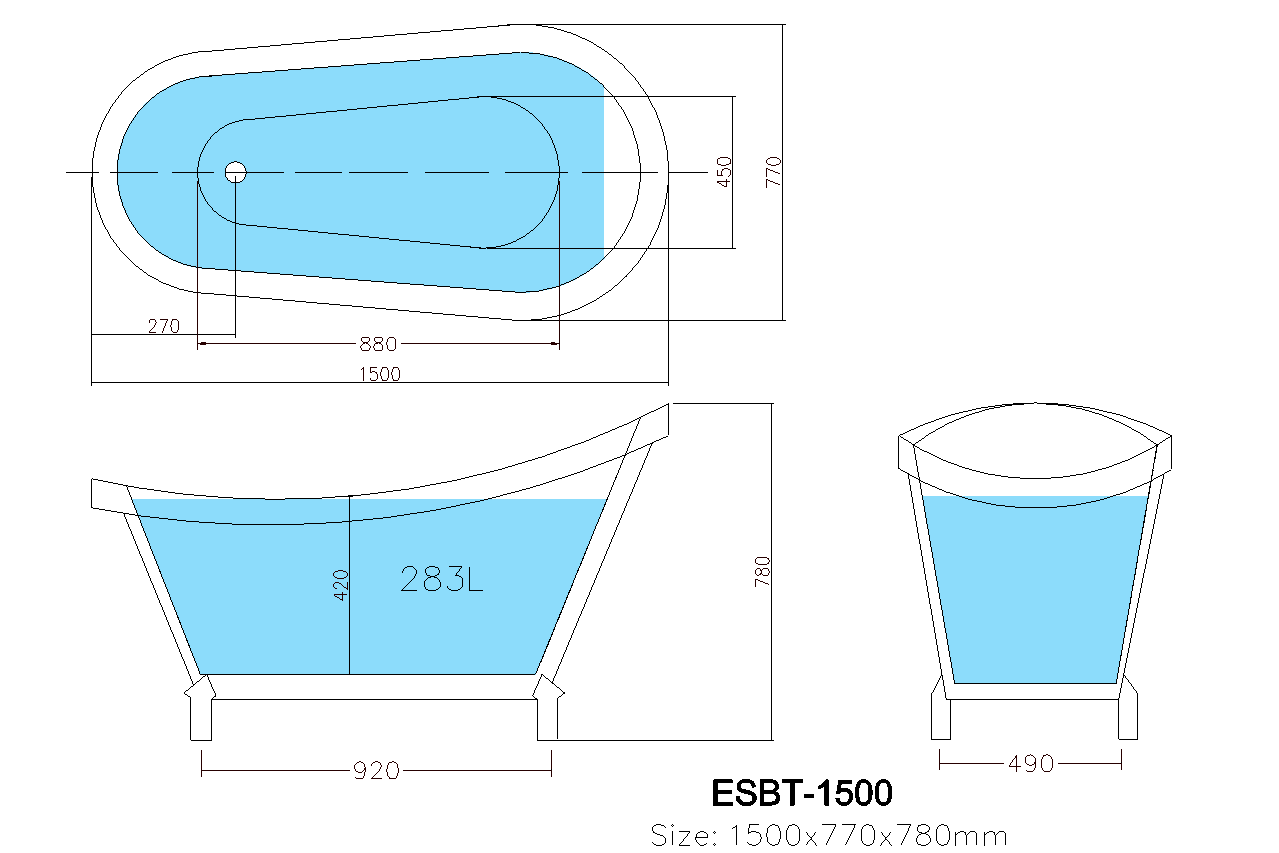 ESBT1500 Espada Gloss White Free Standing Bathtub