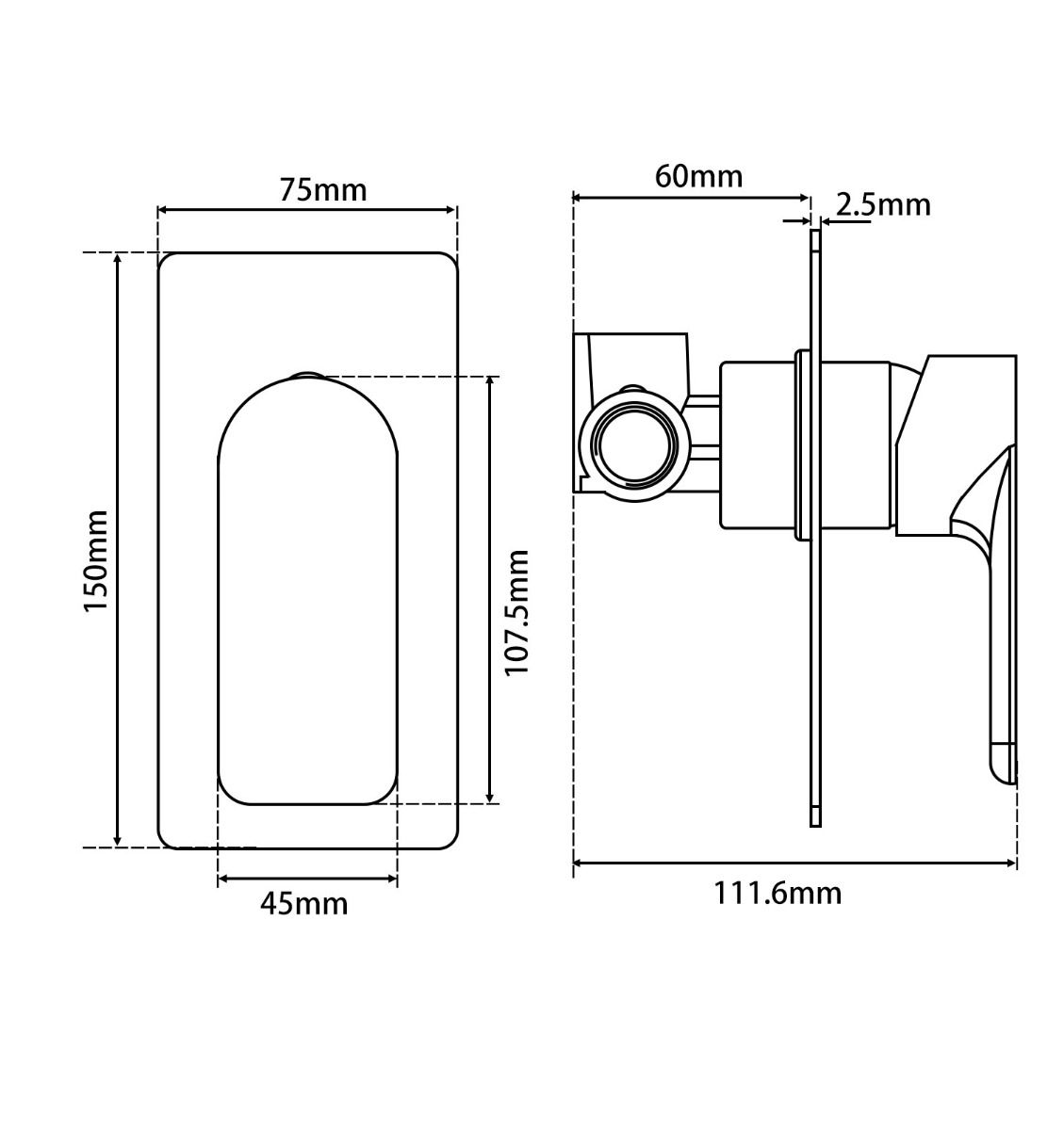 GM0167-2.ST VOG Gun Metal Gunmetal Grey Square Wall Mounted Wall Mixer