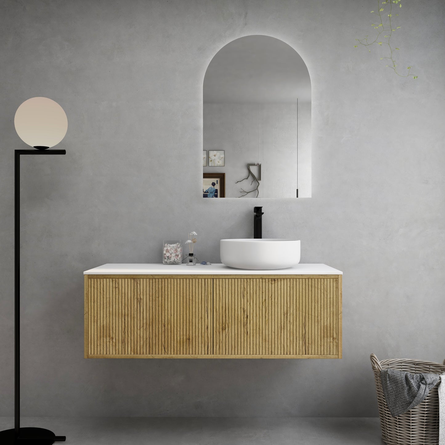 K125RW-PO Bellevue Woodgrain thermolaminated V-Groove Prime Oak Rectangular Wall Mounted Vanity
