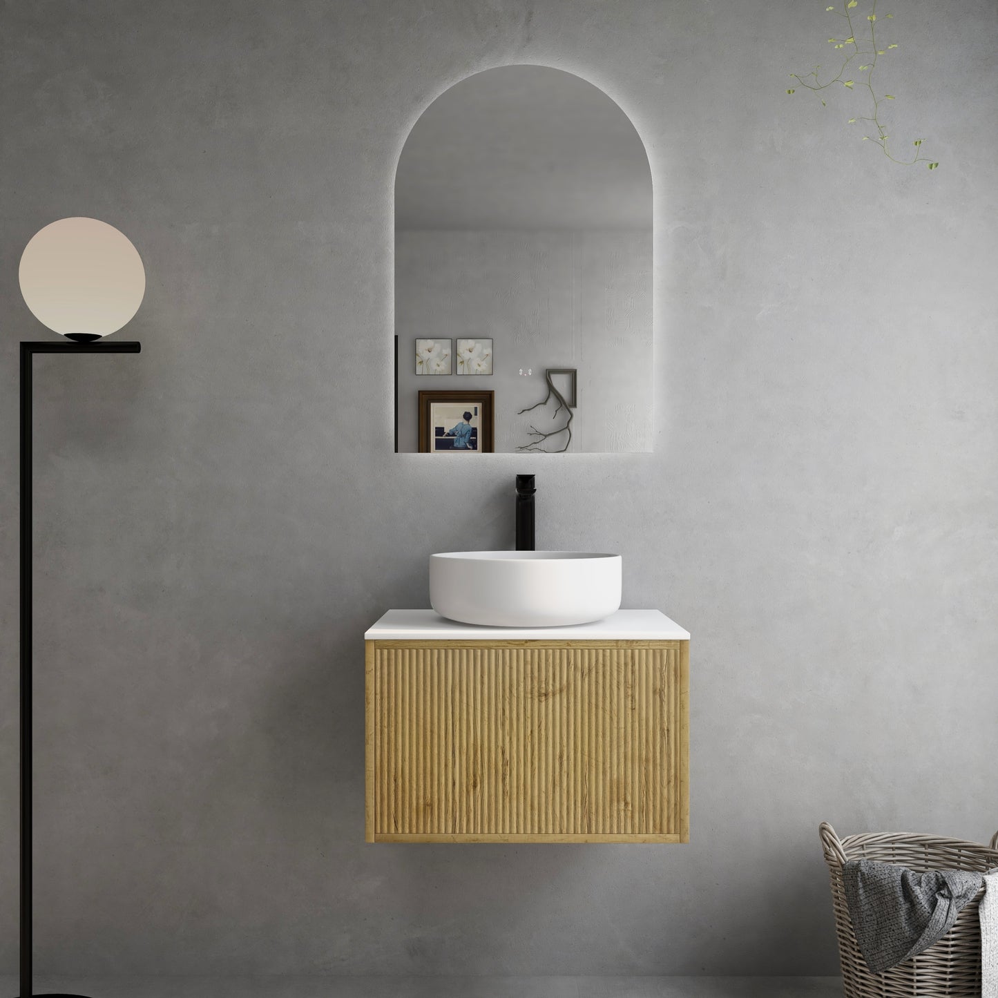 K65W-PO Bellevue Woodgrain thermolaminated V-Groove Prime Oak Rectangular Wall Mounted Vanity