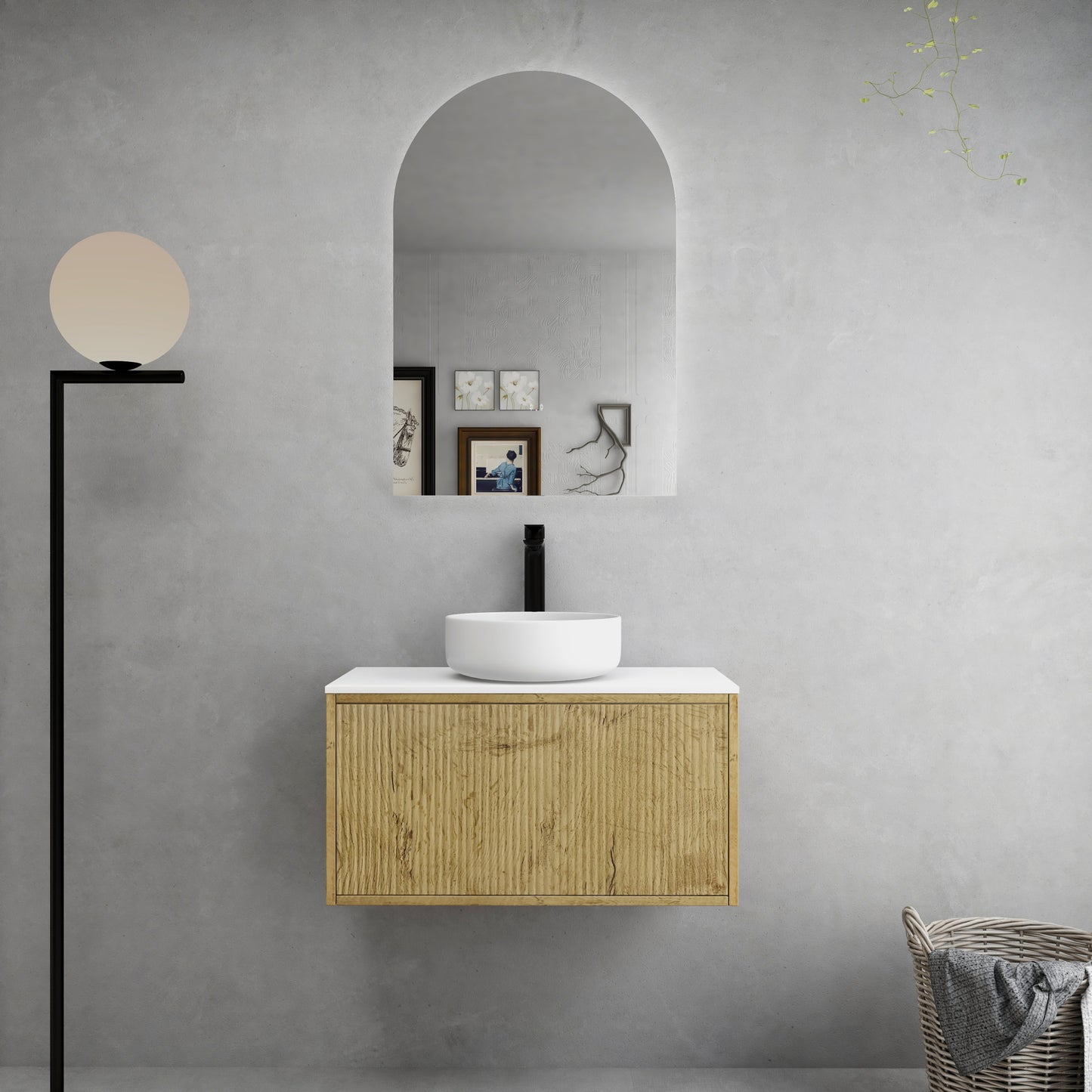K73W-PO Bellevue Woodgrain Prime Oak Rectangular Wall Mounted Vanity