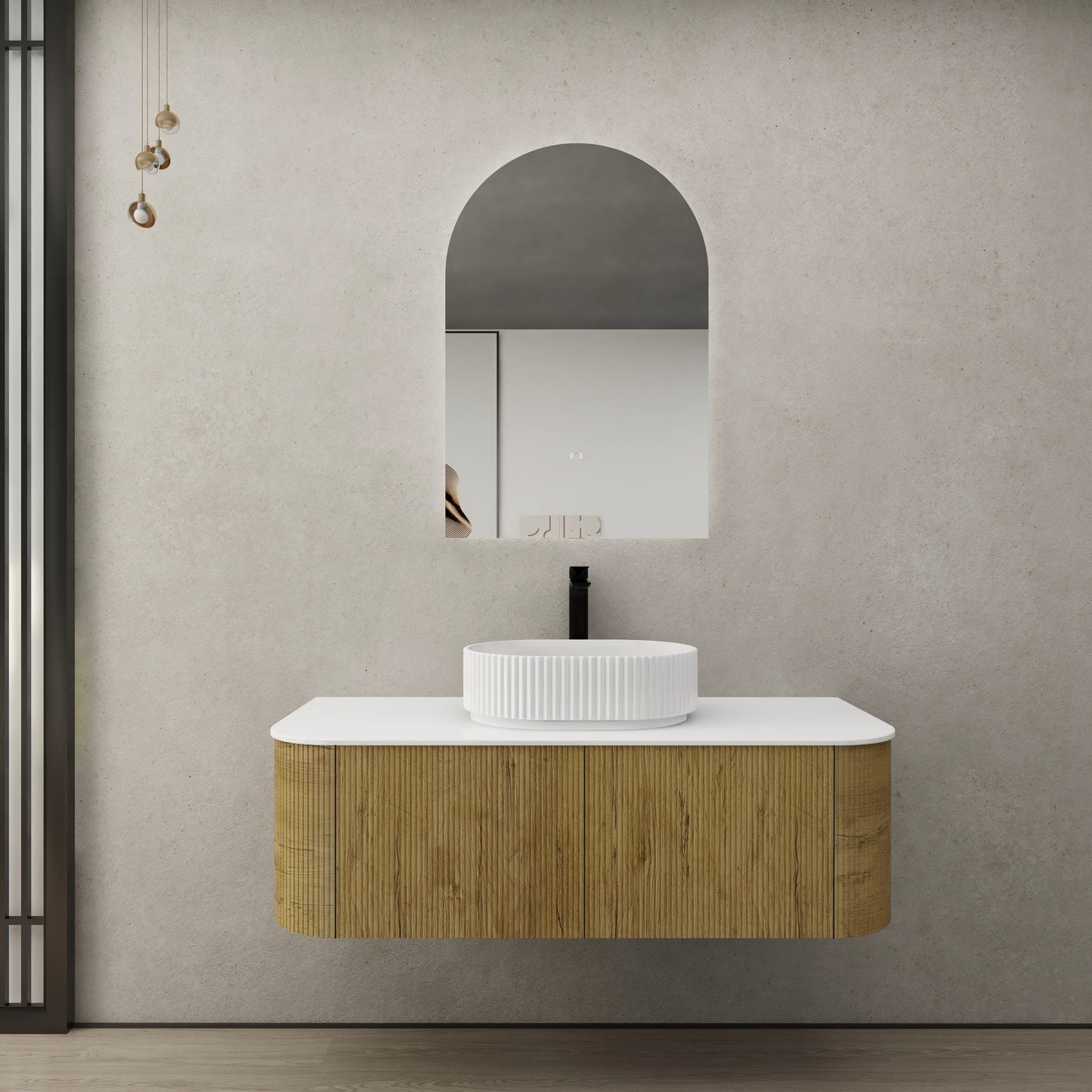 KC125W-PO Bronte Woodgrain thermolaminated V-Groove Prime Oak Rectangular Wall hung Vanity