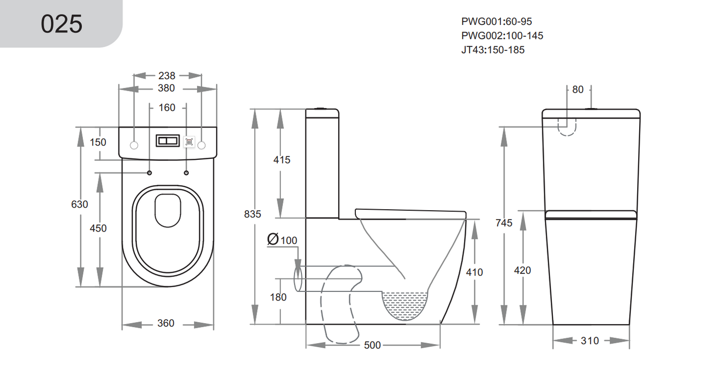 KDK025 Veda Gloss White Back to Wall Toilet