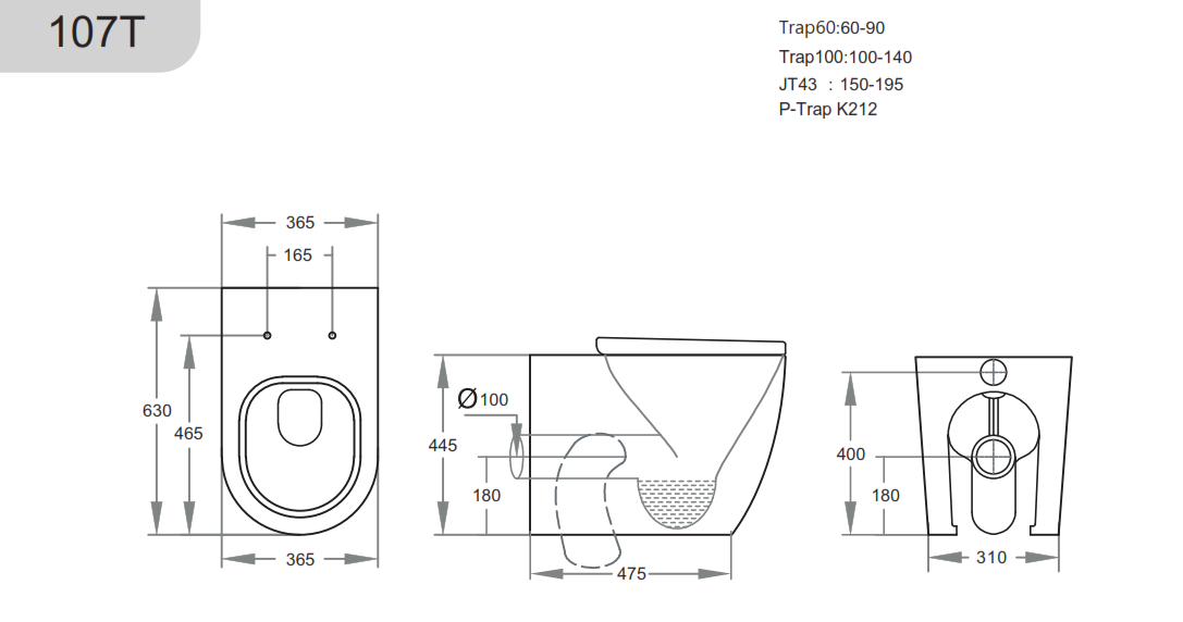 KDK107T Elvera White Floor-mounted, Wall-faced Toilet