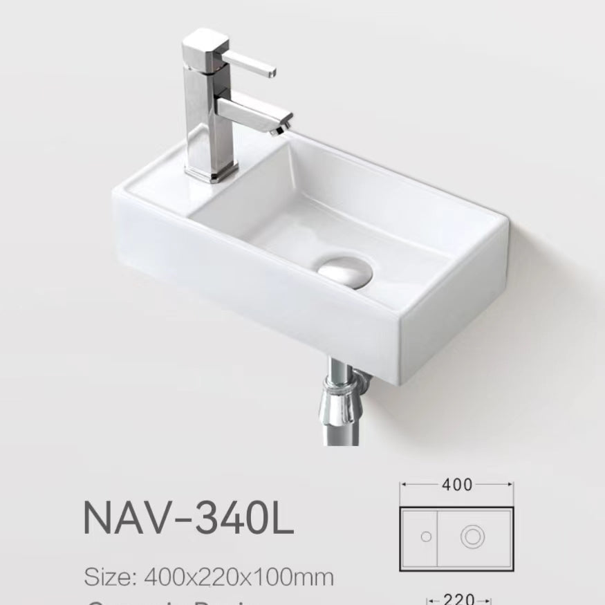 NAV-340L Gloss White Rectangular Above Counter Basin