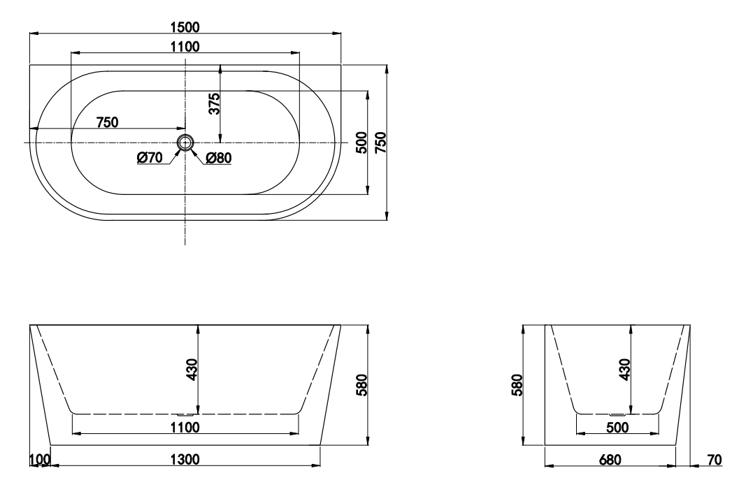 NAV-BTW1500MW Jade Matte White Back to Wall Bathtub