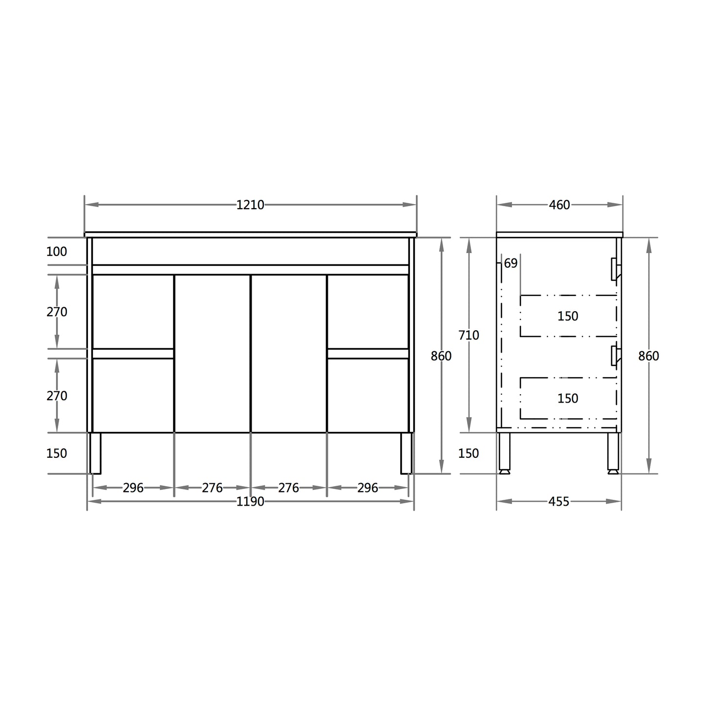 NC124LG Nova Concrete Grey Free Standing Vanity