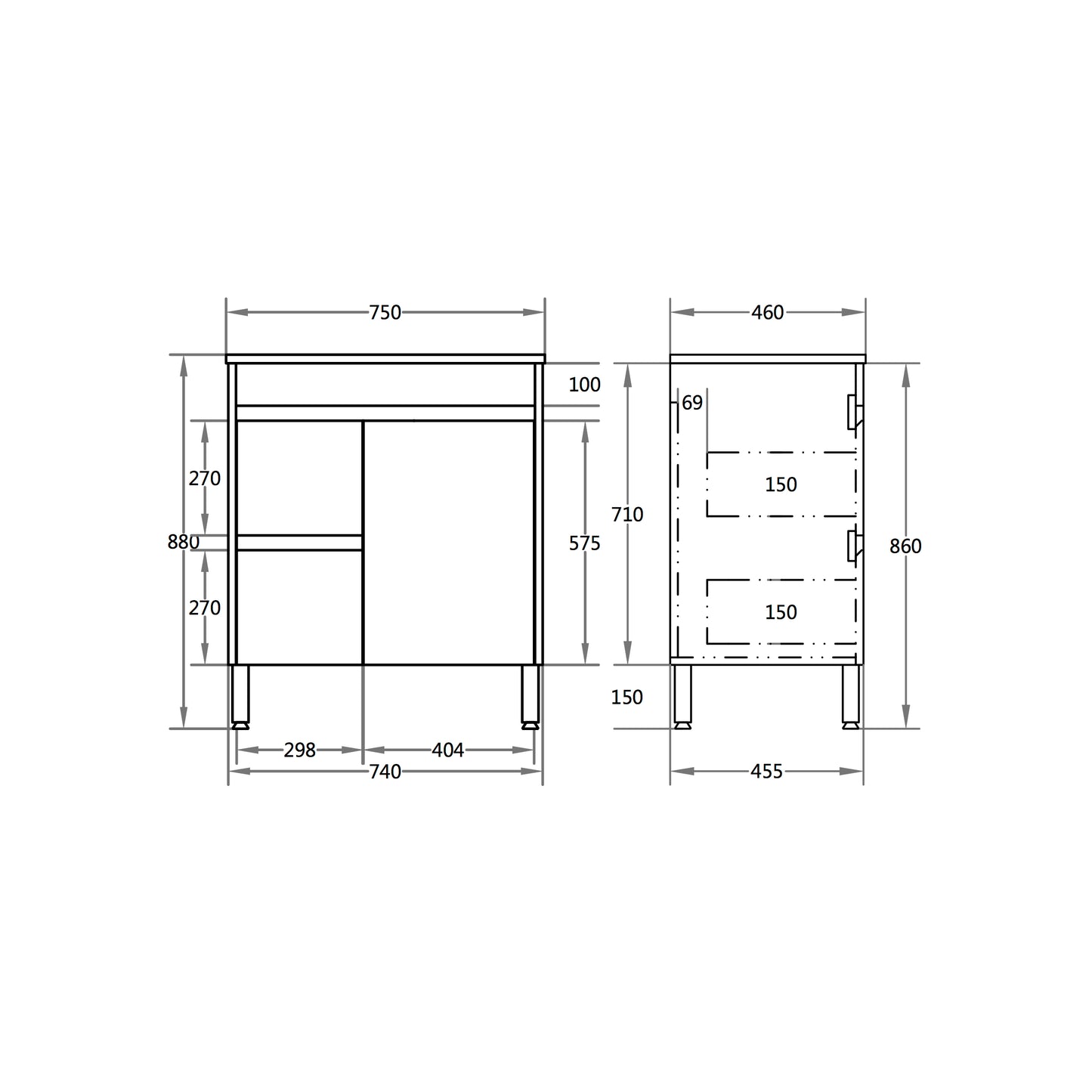 NC74LLG Poly Wood Concrete Grey Free Standing Vanity