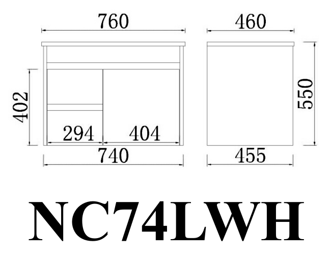 NC74LWH Nova Concrete Grey Wall hung Vanity