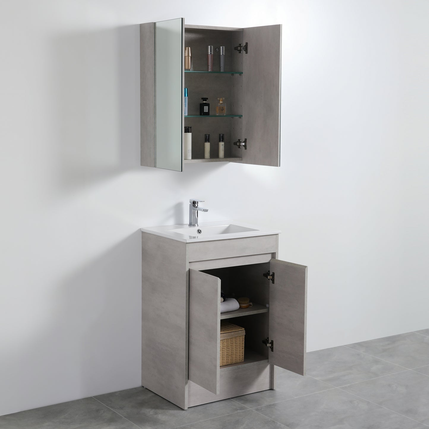 NCSV600 Nova Concrete Grey Rectangular Wall Mounted Shaving Cabinet