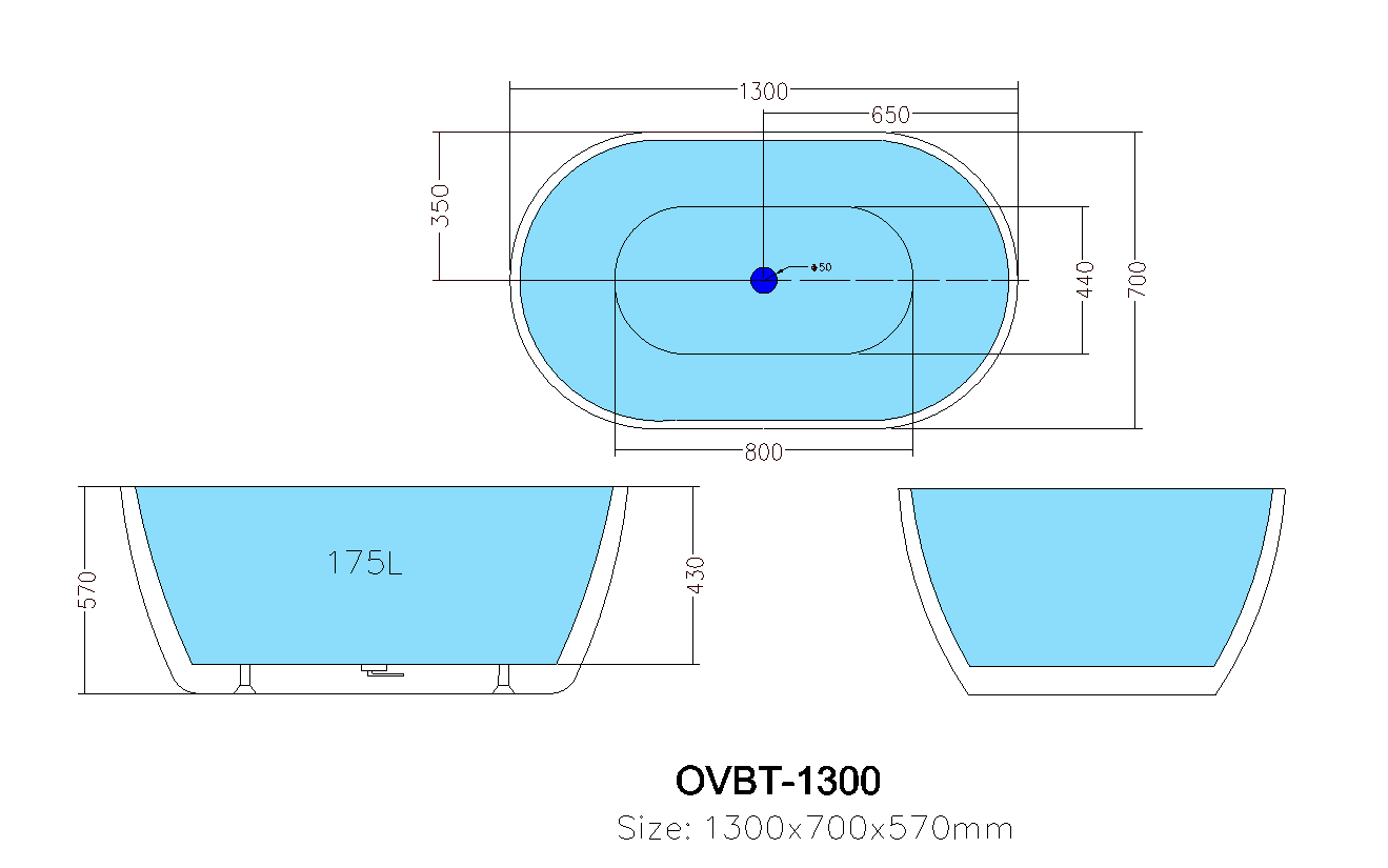 OVBT1300-NF Olivia Gloss White Oval Free Standing Bathtub