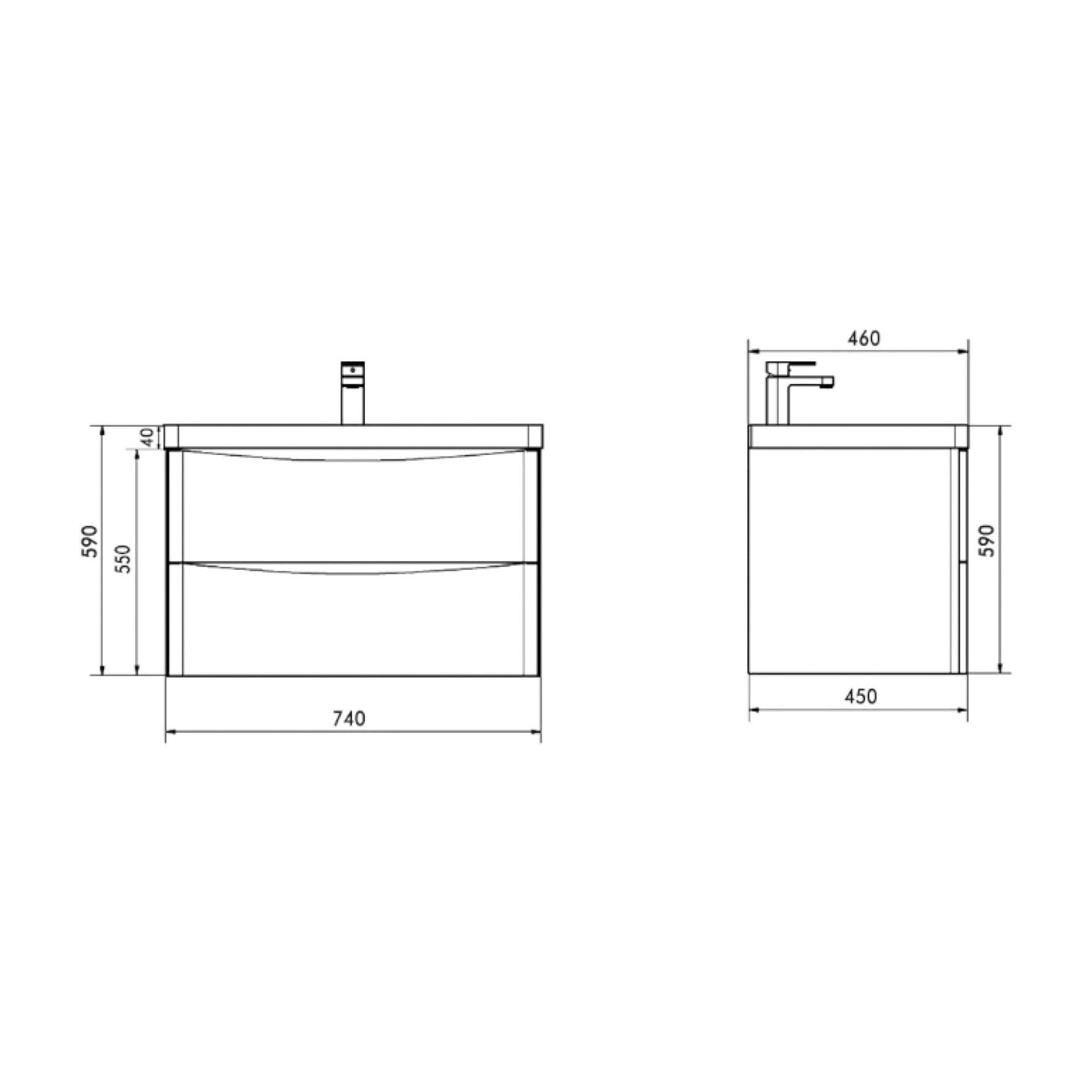 OW750DO Oakland Wood Grain Dark Oak Wall Mounted Vanity