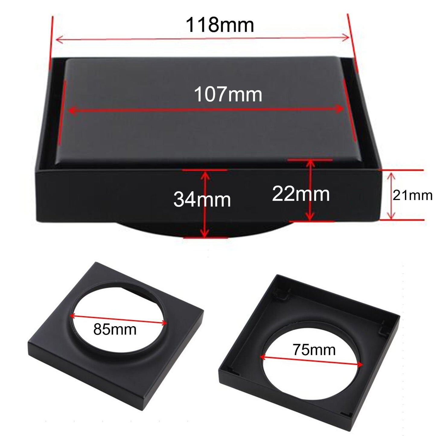OX003.FD Matte Black Square Floor-mounted Floor Waste