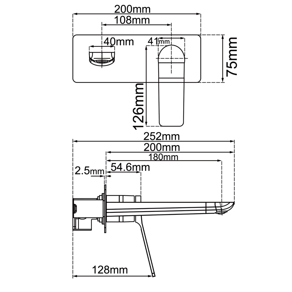 OX0153-2-EX.BM RUSHY Matte Black Square Wall Mounted Wall Mixer