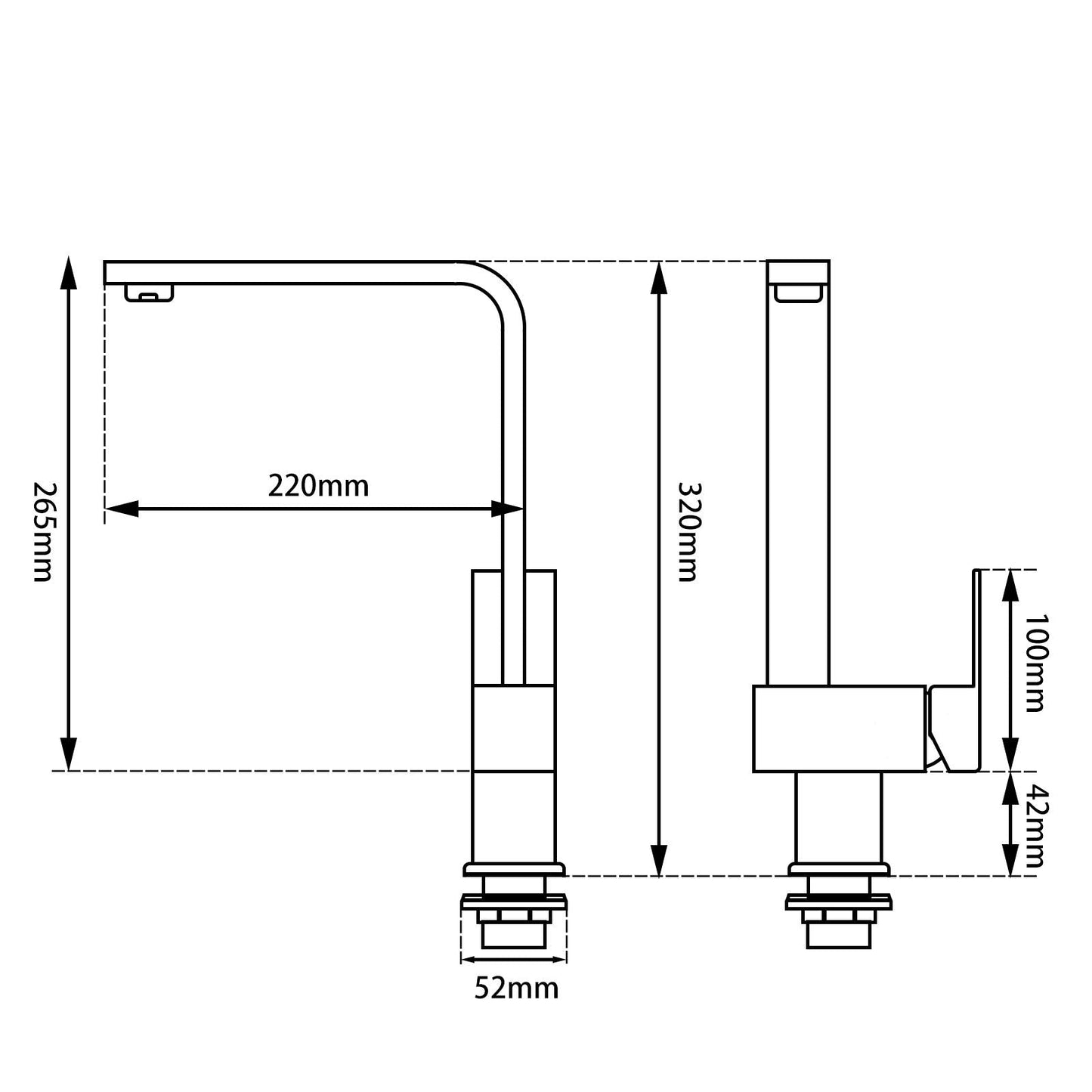 OX1010.KM Matte Black Square Above Counter Mixer