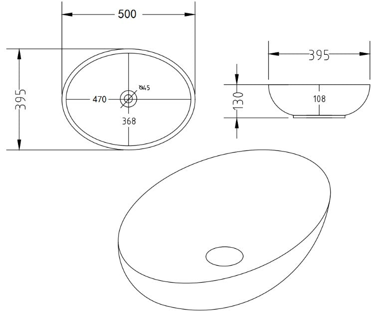 PA5239M2 Matte White Carrara with Gold Vein Oval Above Counter Basin